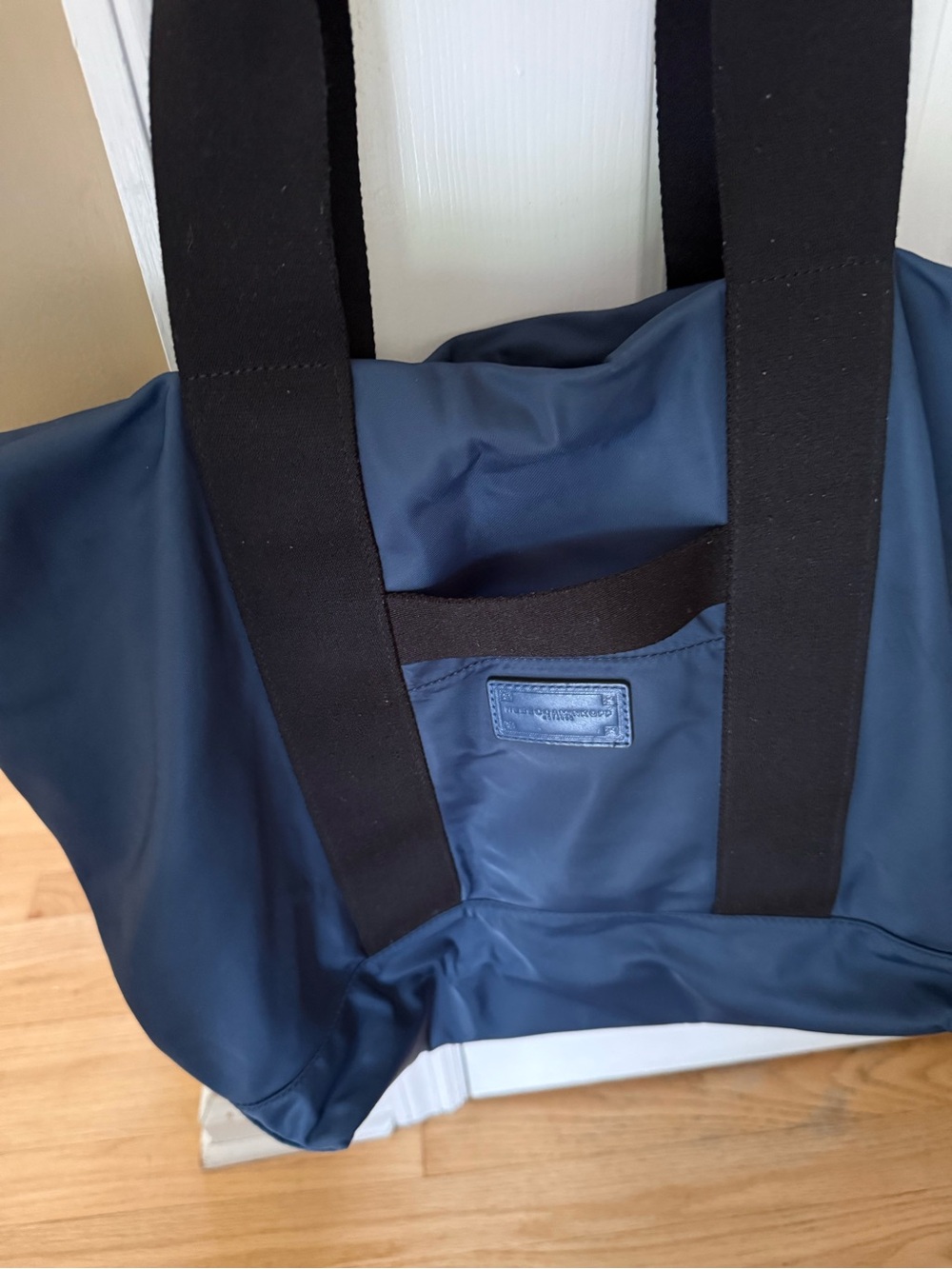 REBECCA MINKOFF North South Nylon Satin Tote Bag Navy/ Black - Picture 3 of 12